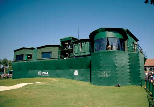 Scaffolding Towers of America, LLC installed these broadcast studios, dubbed “studio city,” for several major broadcast networks at the 2011 PGA Championship at Atlanta Athletic Club in Johns Creek, Georgia.